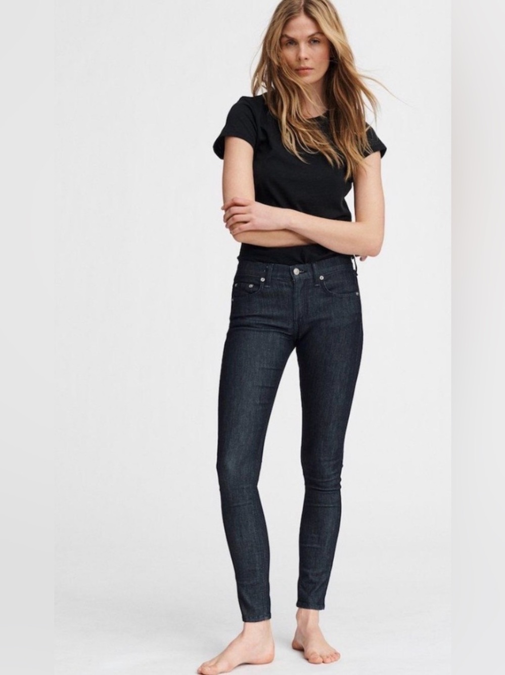 Rag & Bone Mid Rise Skinny Jeans in Dark Indigo Wash